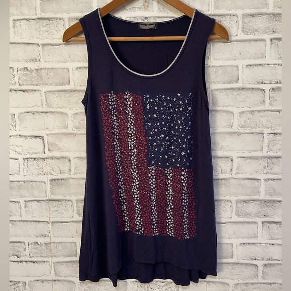 Women’s Vanilla Sugar blue embellished American flag sleeveless top Small - Picture 1 of 5